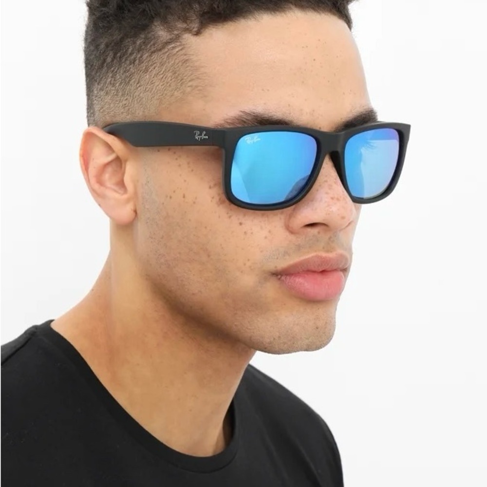 Ray-Ban Polarized Sunglasses Blue Mirror Wayfarer RB4165 Black Rubber Soft 202 - Picture 9 of 15